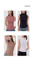 Top Deportivo mujer sin Mangas de Cuello alto, elástico y ajustado de Doble Capa - details 1