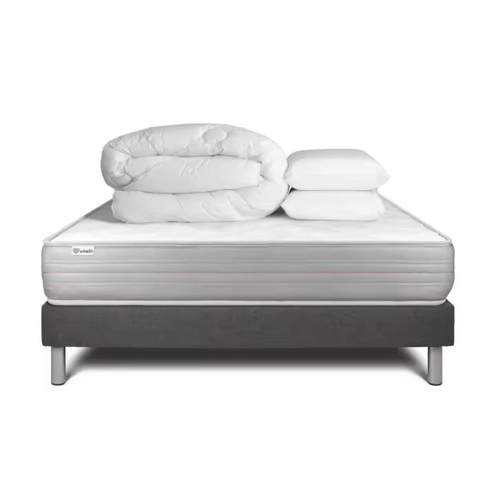 Pack cama completa - Colchón 200x200cm + Somier con láminas (kit) + 2 almohadas + Edredón - Vitalmemo - 1