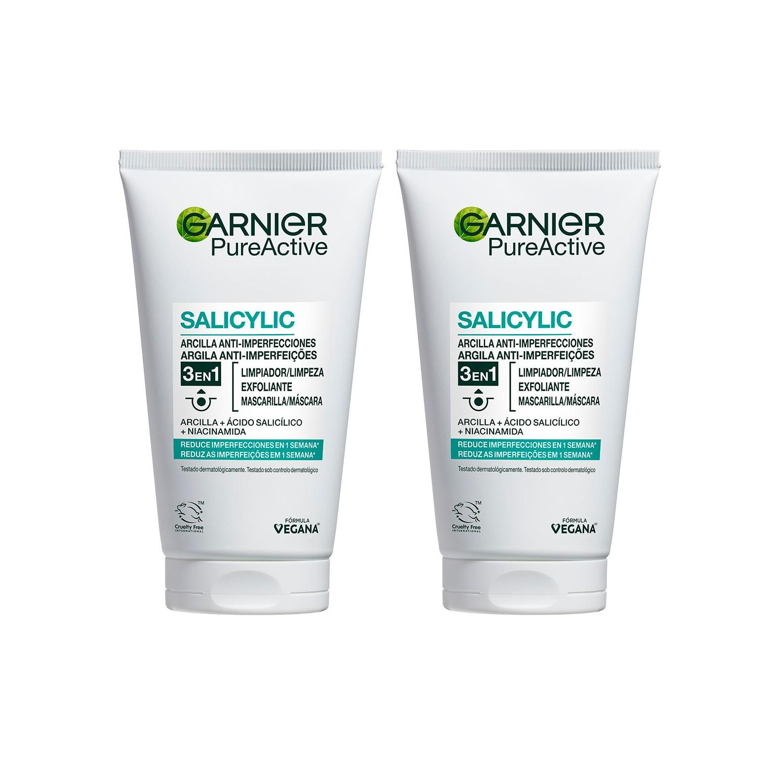 Garnier | Duplo Pure Active Gel 3 en 1 con arcilla anti-imperfecciones  - 2x150 ml