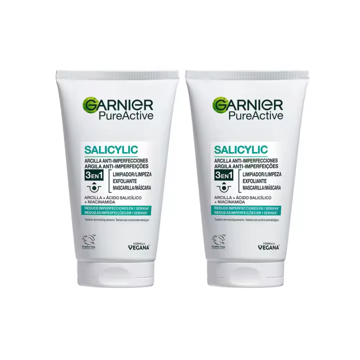 Garnier | Duplo Pure Active Gel 3 en 1 con arcilla anti-imperfecciones  - 2x150 ml - 1