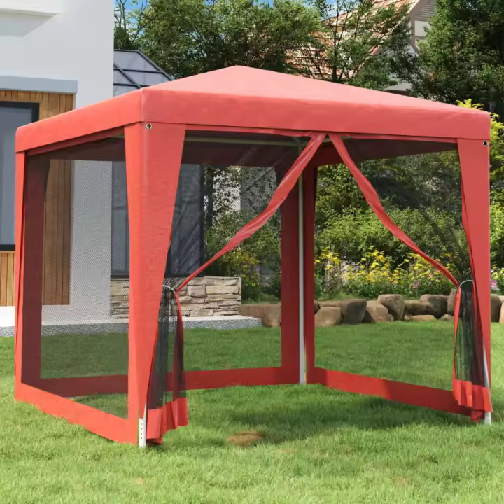 vidaXL Carpa para fiestas con 4 paredes de malla HDPE rojo 2,5x2,5 m - 1