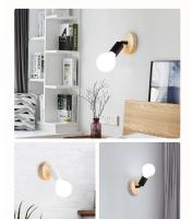Vintage Wooden Indoor Wall Lamp, Retro Industrial E27 Wall Light with 180° Rotation (Set of 2 White) - details 3