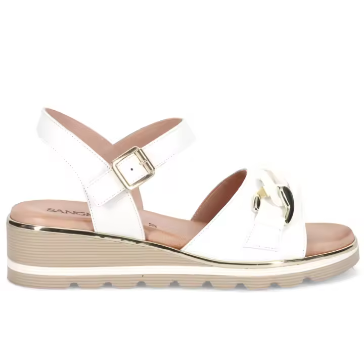 Sandalia para mujer Sangiorgio en piel blanca con cómoda cuña baja 2000-BLANCO - 1