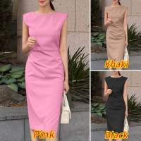 Vestido Elegante Sin Mangas De Mujer ZANZEA De Moda Coreana Casual Con Cuello Redondo Draped Vestidos De Oficina Largo Hasta La Rodilla Para Mujer - details 1