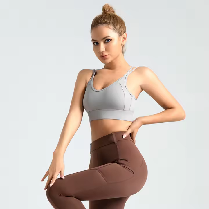Sujeto deportivo con espalda Cruzada, tirantes, push-up, botón trasero, sujetador de yoga push-up - 1