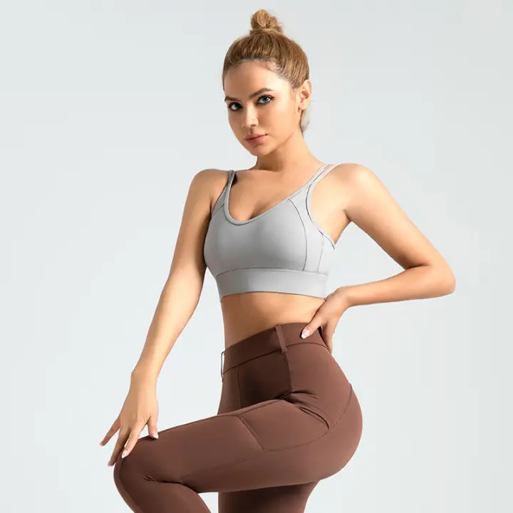 Sujeto deportivo con espalda Cruzada, tirantes, push-up, botón trasero, sujetador de yoga push-up - 1