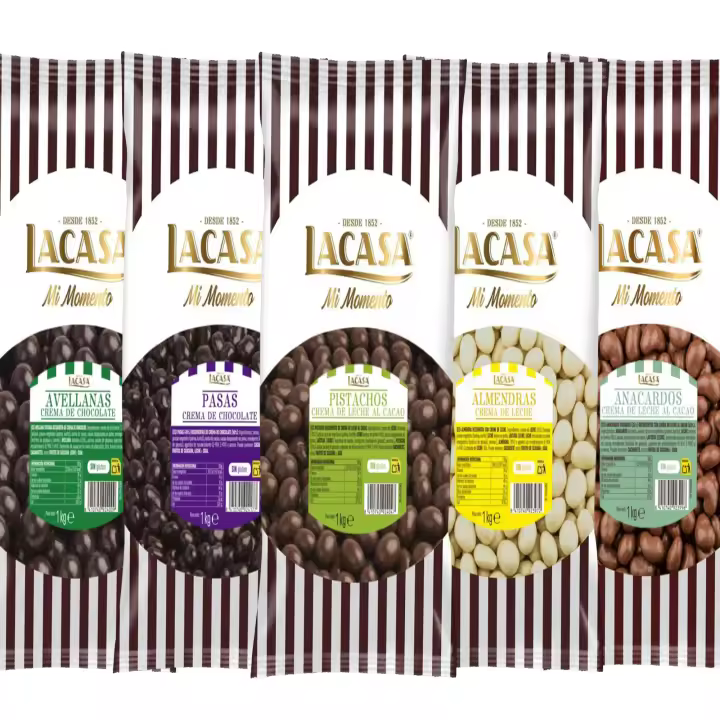 Lacasa pack 5kg deliciosas bolas de frutos secos con chocolate: Pasas de Corinto Negro,Almendra Blanco,Anacardo leche,Avellana Negro,Pistachos Leche - 1