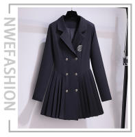 Vestido De Moda Coreana Para Mujer Traje Estudiante Cuello Alto Ajustado Plisado Botones Dobles Cierre Negro Ropa De Otoño - details 8