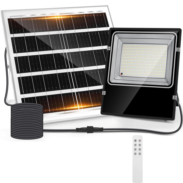 Aigostar Foco solar exterior con mando a distancia,Cable de 5m.16000mAH,Batería de gran capacidad y gran panel solar.regulable 3000/4000/6500K. Uso interior/exterior IP66