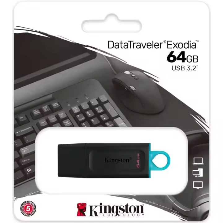 ORIGINAL Kingston DataTraveler Exodia - Unidad Flash USB 3.2, 32GB,64GB,128GB,256GB Gen 1, con capuchón protector y llavero en múltiples colores - 1