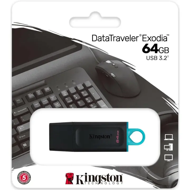 ORIGINAL Kingston DataTraveler Exodia - Unidad Flash USB 3.2, 32GB,64GB,128GB,256GB Gen 1, con capuchón protector y llavero en múltiples colores - 1
