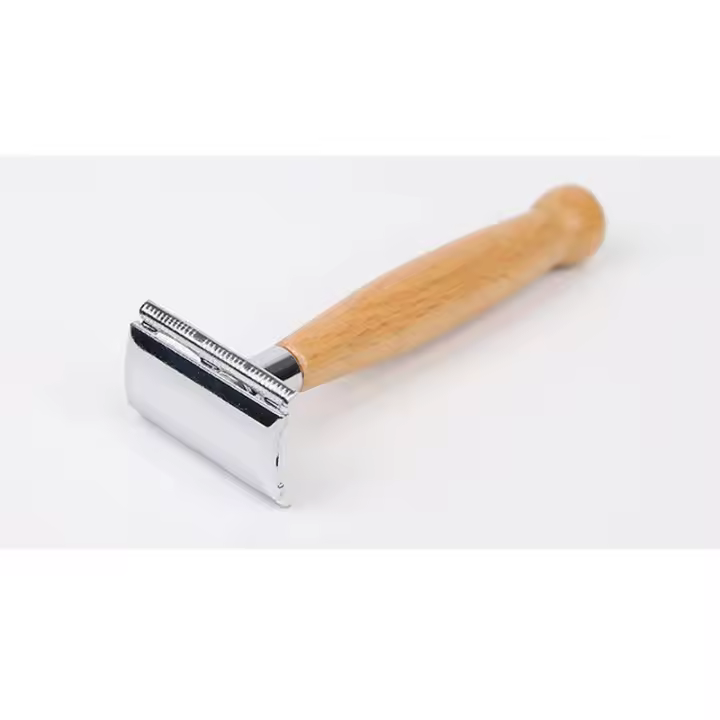 Cuchilla De Afeitar Manual Para Hombres Con Mango De Madera Herramienta De Cuidado De Barba Y Cabello Barbería Rasurador De Seguridad - 1