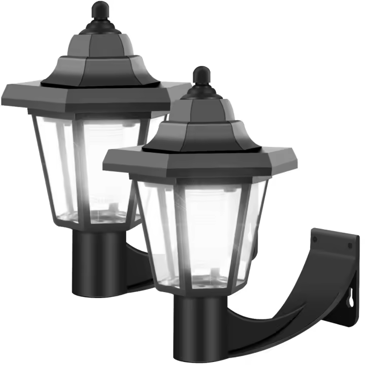 2Pcs Luz De Pared Solar Exterior IP44 Impermeable Con Auto Encendido Y Apagado Retro LED Para Jardín Lámpara De Fence Luz Hexagonal - 1
