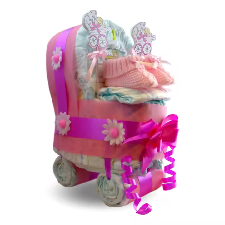 Tiernos Momentos- Tarta De Pañales Cochecito - Carrito Para Niña - 1