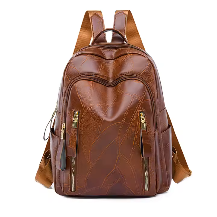 Mochila De Cuero Para Mujer 2024 Lujo Casual Vintage Con Bolsillos Internos Y Externos Cierre De Cremallera Bolsa Escolar Para Niñas - 1