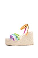 Lyla Wang Sandalias cuñas altas de esparto multicolor para mujer con pulsera - details 4