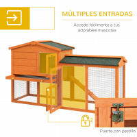 PawHut Conejera de Madera 150x45x85 cm Jaula para Conejos Grande con Techo Asfáltico Bandeja Extraíble y Escalera para Exterior Natural - details 4
