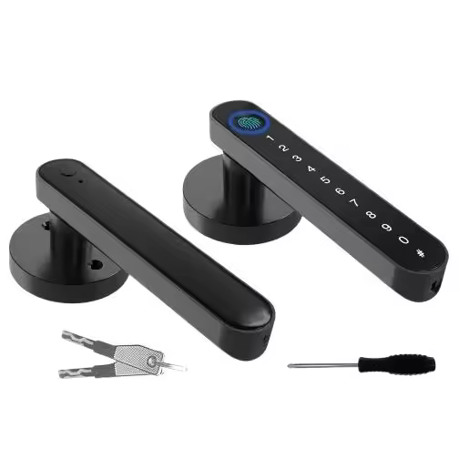 Cerradura de Huella Dactilar para Puerta - Inteligente Biometrica con Combinacion de Teclado, Bluetooth APP y Llave para Dormitorio Casa Hotel Oficina Apartamento (Negro) - 1