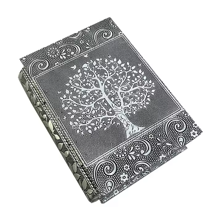 CAPRILO REGALOS & DECORACIÓN Caja Libro Decorativa Étnica de Aluminio y Madera de Mango " Árbol de la Vida". Cajas Multiusos y Joyeros. Detalles de Colección. Regalos Originales Decoración Hogar. 15 x 11 x 5 cm - 1