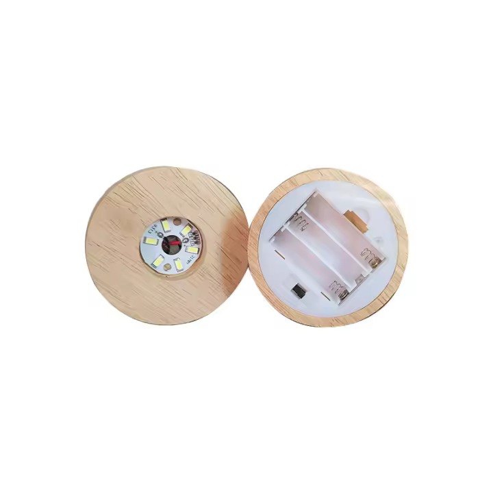 Soporte De Madera Para Lámpara LED Base De Cristal Resina 3D De 8cm Y 10cm Con Luz Caliente Fría Operado Por Baterías AAA - 1