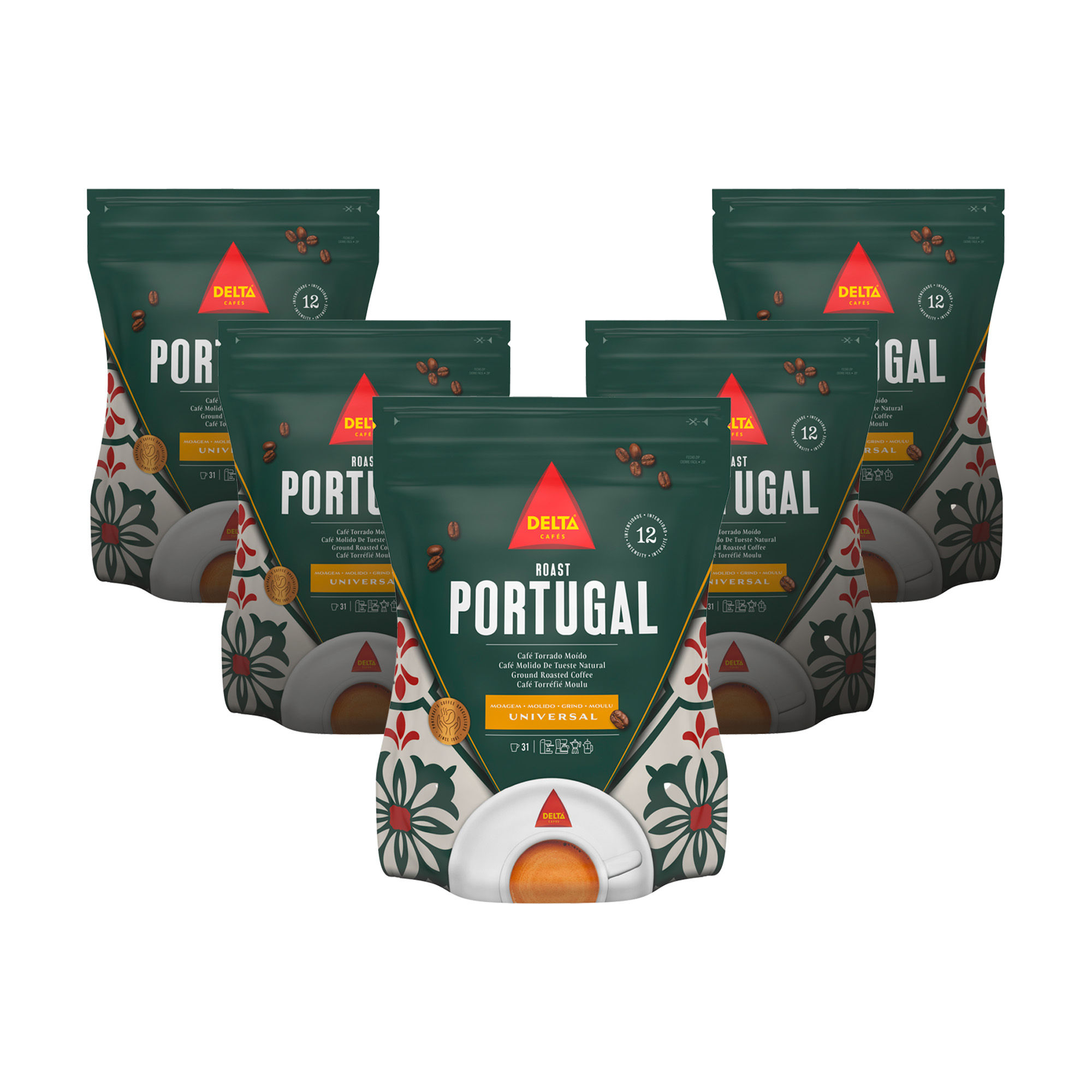 Delta Portugal - Pack Café Molido Natural 5 uds x 220 gr - Aroma a Cereales y Especias
