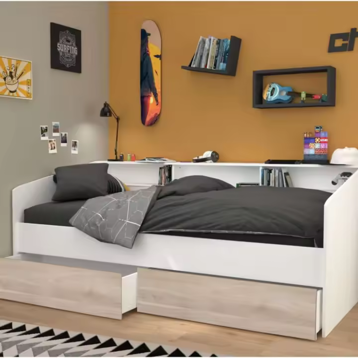 Miroytengo Cama Juvenil Style Color Blanco con cajones Roble Japonés habitacion Infantil Moderna 90x190-200 cm - 1