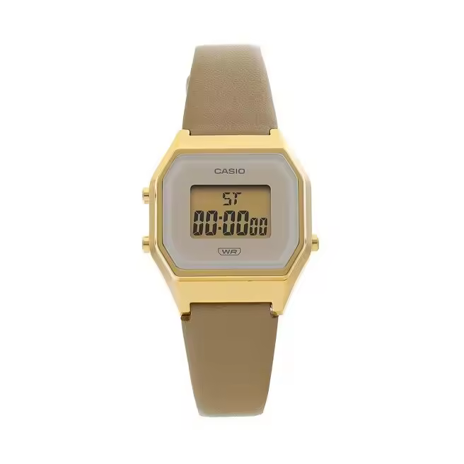 reloj mujer vintage clásico digital Casio LA680WEGL-5 alarma luz led correa de cuero - 1
