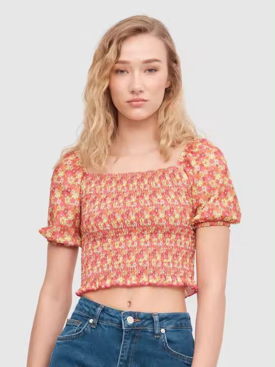 Lúcete con esta camiseta de manga corta con estampado y tejido de nido de abeja INSIDE - 1