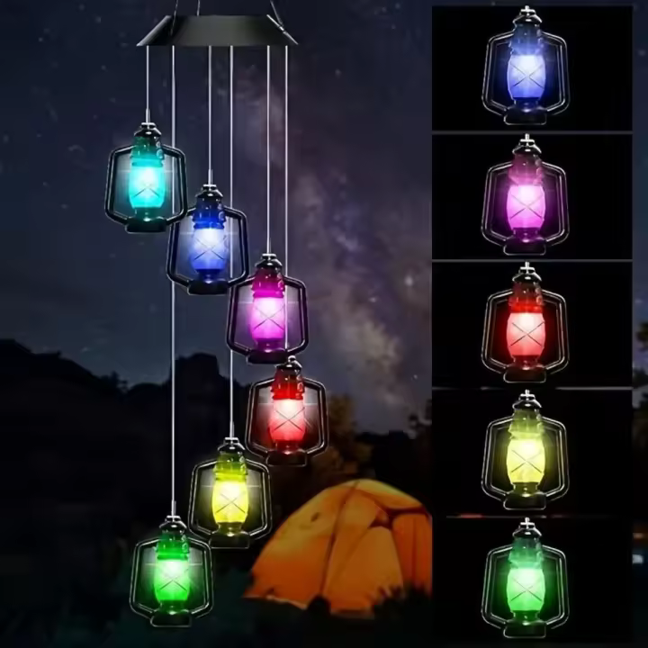 Lámpara De Vela Solar Para Jardín Y Porches Vintage Impermeable Con Campanas De Viento Iluminadas Decoración De Exterior - 1