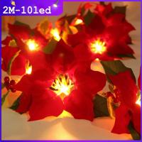 Guirnalda De Flores De Navidad LED 2M Con Poinsettia Rojas Y Hojas De Hollejo Con Led 10 Luces Pilas Incluidas Para Decoración Del Hogar - details 0
