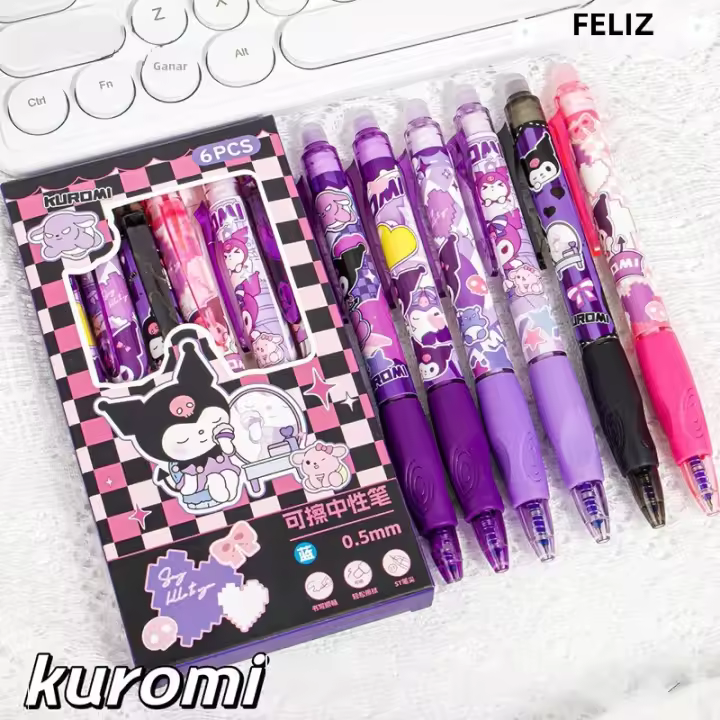 6pcs Bolígrafos De Gel Erasables Sanrio Pochacco Kuromi Cinnamoroll Hello Kitty Para Estudiantes Suministros De Oficina Y Escuela Estilo Japonés - 1