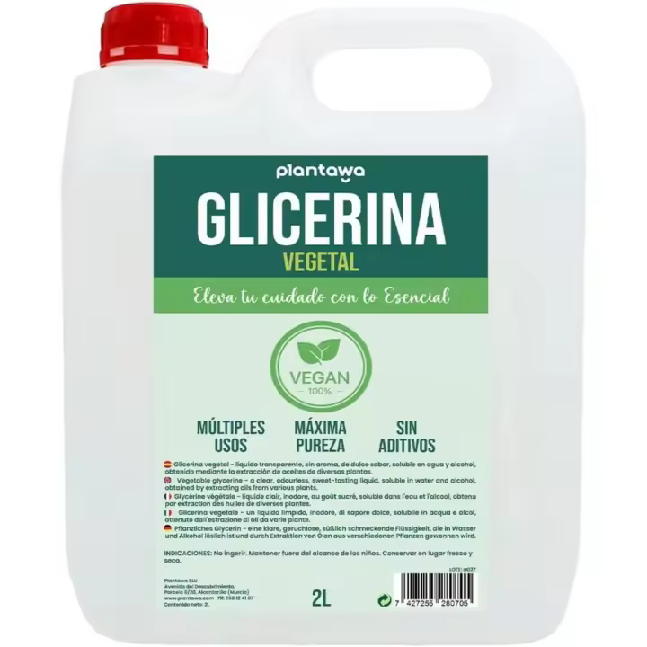 Plantawa Glicerina Vegetal Liquida 2L, Grado Farmacéutico, Alta Pureza, Hidratante y Humectante Natural Cabello y Piel,Sin Fragancia Ideal Jabones,Champús,Cremas,Base Cosmética Manualidades, Vegana, USP - 1