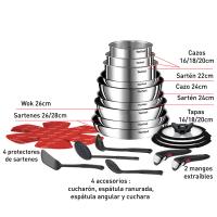 Tefal Ingenio Emotion On 22 Piezas, Ollas y Sartenes, Accesorios, Acero Inoxidable, Apilable, Duradero Recubrimiento Antiadherente para Sartenes, Inducción, L897SM04 - details 0