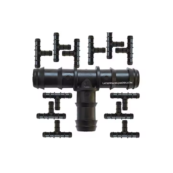 SUINGA Pack 100 Te Riego por Goteo 16mm | Te conector tuberia 16 mm | Te Goteo para Manguera de Riego 16mm negro - 1