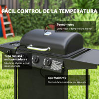 Outsunny Barbacoa de Gas BBQ Gas con 3+1 Quemadores 9,5 kW Barbacoa Portátil con Termómetro Mesa Lateral Estante Especiero Parrilla Recogedor de Grasa 2 Ruedas para Jardín Exterior Camping Negro - details 4