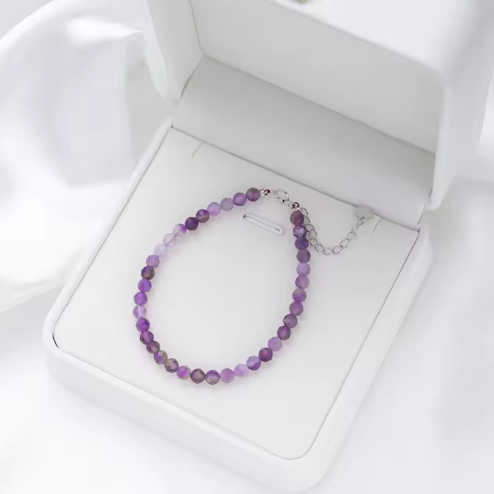 Pulsera de Turmalina Hecha a Mano en Plata de Ley 925 de 4mm con Piedra Natural de 4mm para Mujeres Joyería de Fiesta Gift de Bangles de Amatista - 1