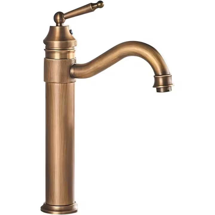 Cobre antiguo baño grifo lavabo Europa estilo clásico agua fría y caliente mezclador grifo fregadero cubierta montada sola manija, grifo del fregadero - 1