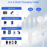 Cable De Carga Multifuncional 4 En 2 Para Apple Watch Compatible Con iPhone 15 14 13 iWatch Series USB C Cable De Viaje - details 7
