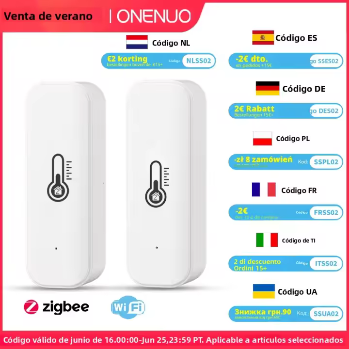 Sensor De Temperatura Y Humedad Zigbee O WiFi Tuya Compatible Con Hogar Connectado Termómetro Soporte De Color Negro O Blanco - 1