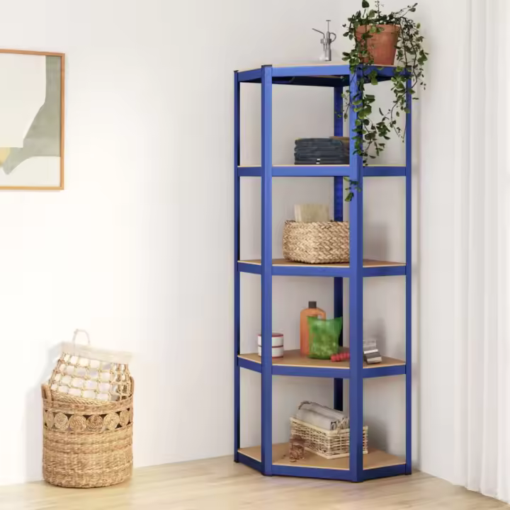 vidaXL Estantería esquina 5 niveles madera contrachapada y acero azul - 1