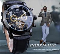 Reloj De Mezclilla Forsining Para Hombre Lujo Automático Mecánico Estilo Casual Mostrador Multifuncional Negro Dorado - details 1