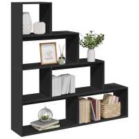 vidaXL Librería divisora 4 niveles madera blanca 143,5x29x143,5 cm en color Blanco/Roble Sonoma/Gris sonoma y más - details 5