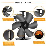 Ventilador De Leña Para Chimenea 6 Hojas Potenciado Por Calor Operación Silenciosa Distribuidor De Calor Hogar Invierno Cálido - details 6