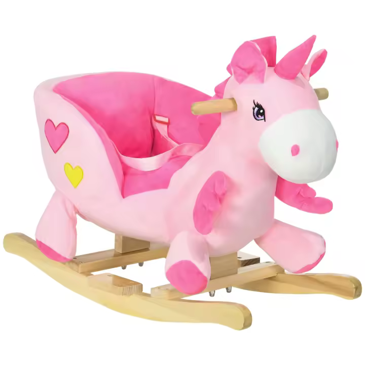 HOMCOM Caballito Balancín para Bebés 18-36 Meses Caballo Balancín en Forma de Unicornio con Música Cinturón de Seguridad Manillar y Reposapiés Carga 30 kg 65x35x45 cm Rosa - 1