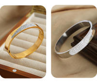 Pulsera de Maple inoxidable de Cristal Cuadrada circón de color circular de Doble forma pulsera de Puño simple de Oro para Mujeres accesorios de joyería - details 5