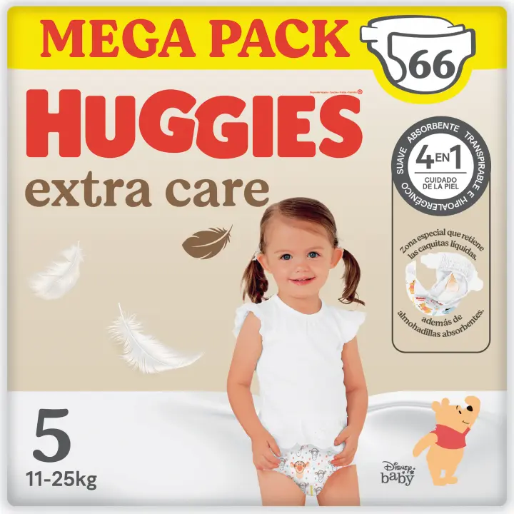 Huggies Extra Care Pañales Bebé Mega Pack, Tallas  1,2,3,4,5 - 1