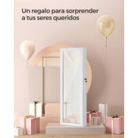 Espejo joyero de pared con luces led, armario organizador de joyas con cierre, espacio para pendientes y collares, disponible en blanco, negro, o roble - details 2