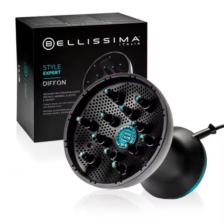 Bellissima Diffon Style Expert - Difusor de Aire Caliente XL con 12 Dedos para Cabello Rizado, Revestimiento de Cerámica y Aceite de Argán, 2 Velocidades y 3 Temperaturas - 1