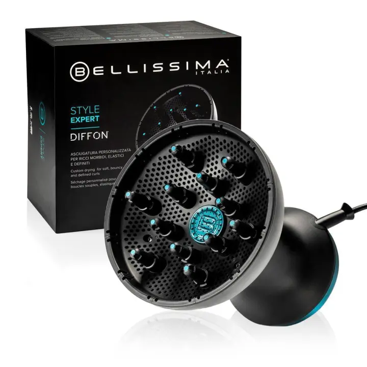 Bellissima Diffon Style Expert - Difusor de Aire Caliente XL con 12 Dedos para Cabello Rizado, Revestimiento de Cerámica y Aceite de Argán, 2 Velocidades y 3 Temperaturas - 1