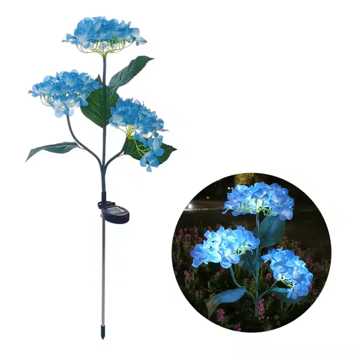 Lámpara Solar LED De 3 Cabezas Con Flor De Rosa Y Hibisco Para Jardín Patio Decoración De Casa Rústica Iluminación Exterior Para Verduras Y Frutas - 1